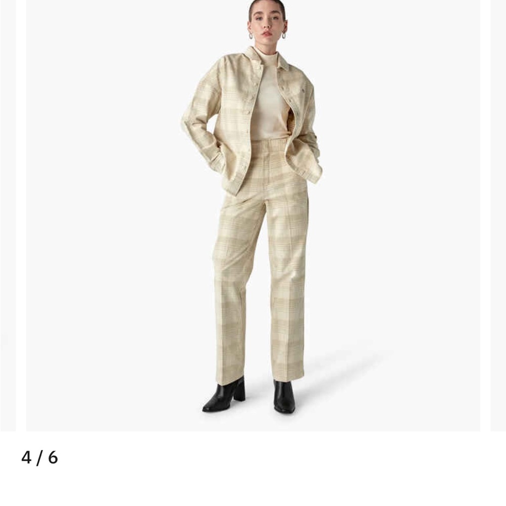 Dickies Cream Plaid Women's Straight Leg Pantsuit